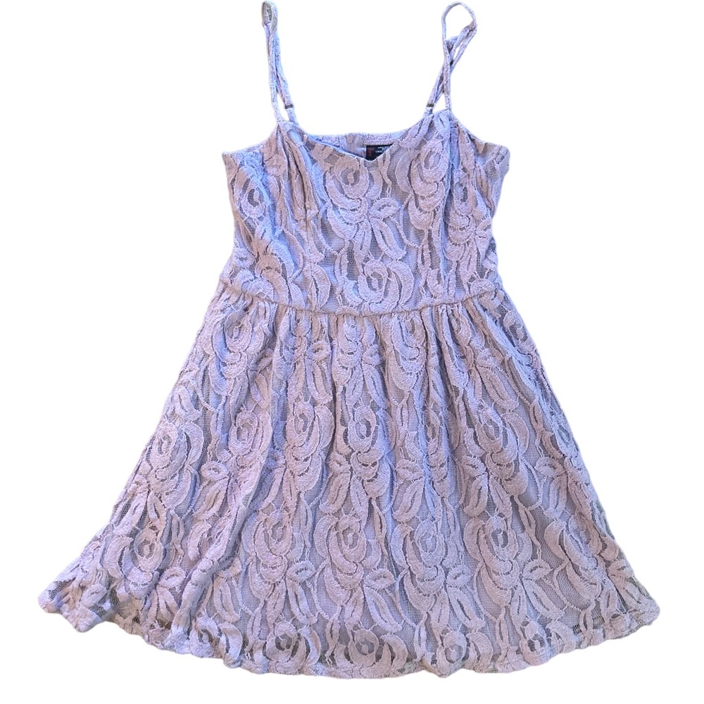 Dress w/POCKETS Purple Flirty Spaghetti Strap Fire Los Angeles Lace Short M